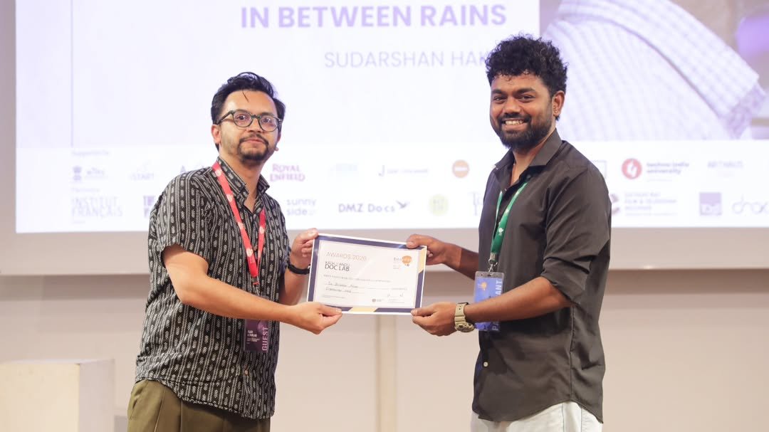 Sudarshan Hake receives the Kathmandu Doc Lab Award for his project *In Between Rains*